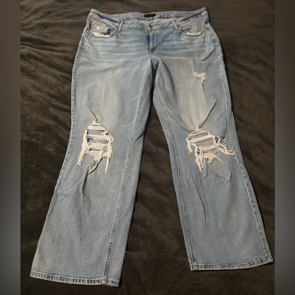 Edgely Light Blue Distressed Relaxed Boyfriend Straight Leg Jeans Size 24W Long